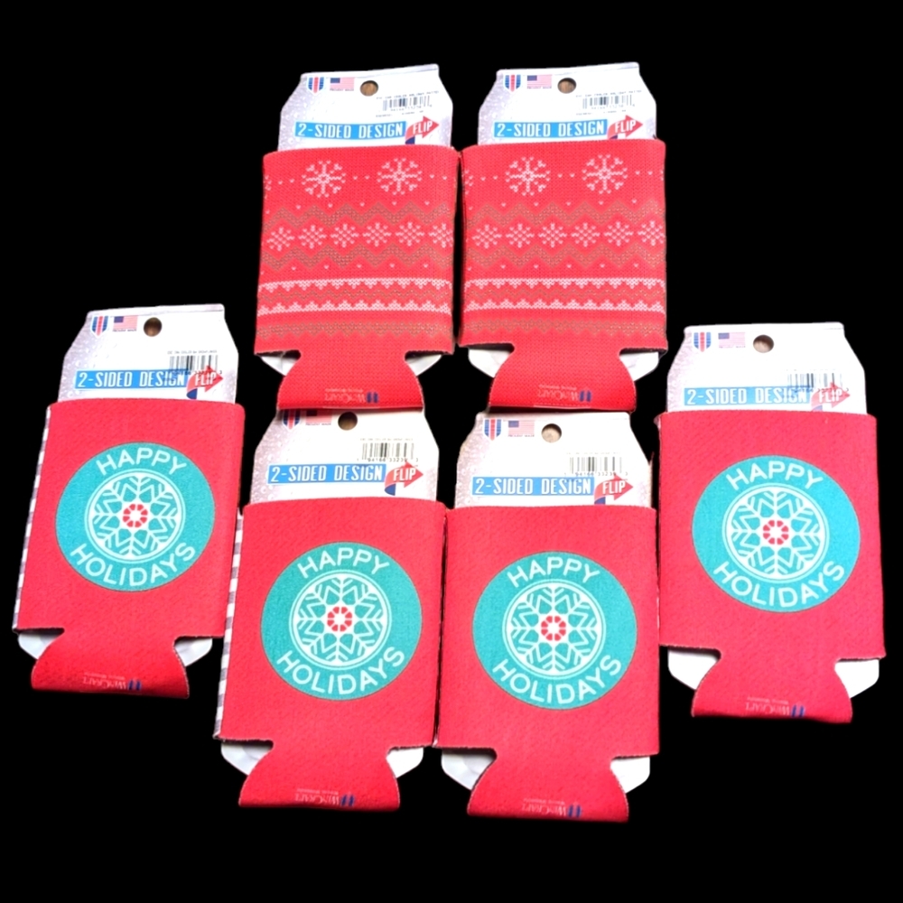 Wincraft Happy Holidays 2 Sided Can Cooler Coozies Set of 6 NWT